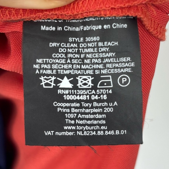 NWOT Tory Burch Color Block Asymmetrical V-Neck Dress Orange Blue XS - Picture 6 of 6